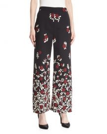 Lela Rose Wide-Leg Degrad   Floral Pants   at Neiman Marcus